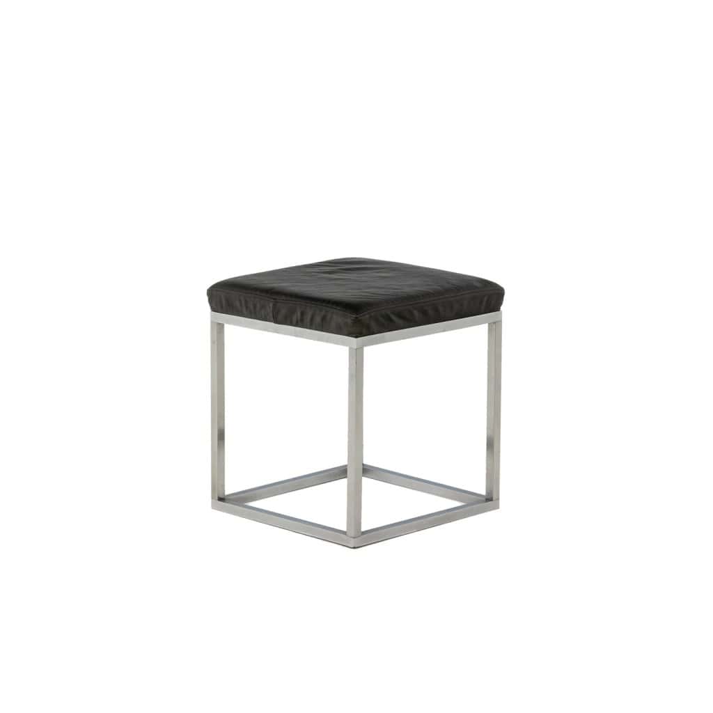 Maison Jansen. Tabouret en aluminium brossé et cuir noir. Années 1970. LS6177171B 3